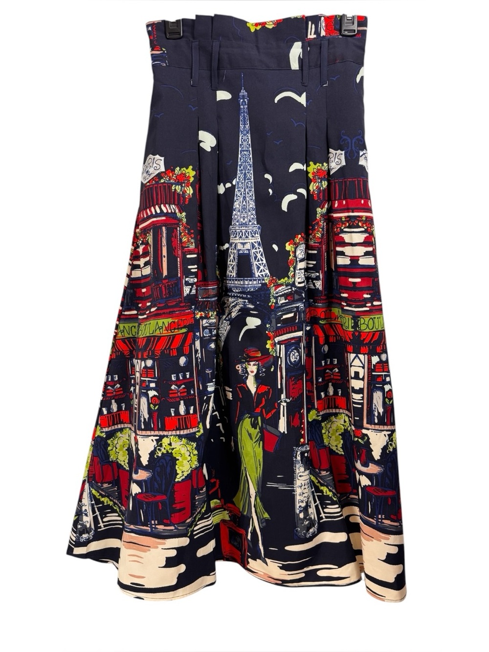 Her Destiny Small Paris City Scene Print A-line Paperbag Pleated Full Maxi Skirt
